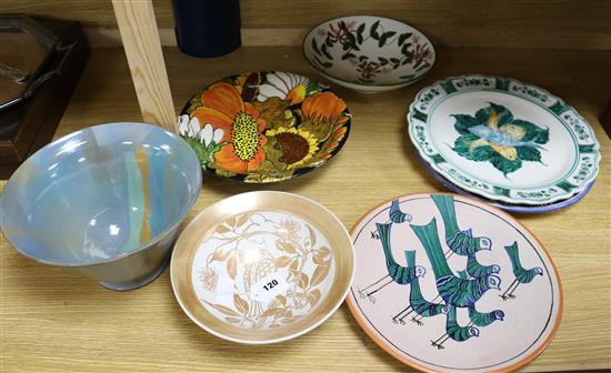 Seven Studio pottery plates or bowls